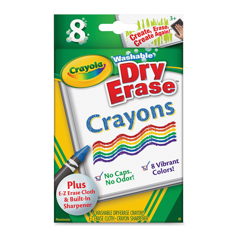 Crayola Washable Dry Erasable Crayons, Assorted Colors, Child, 8 Ct
